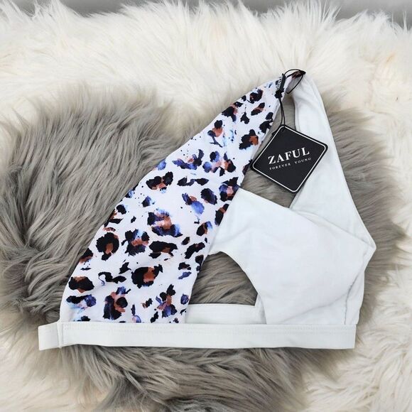 ZAFUL Leopard Print One Shoulder Bikini Top Size Small *NWT - Picture 1 of 3